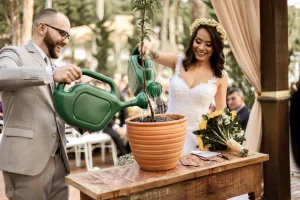 Casamento sustentável com flores locais e materiais naturais em MG